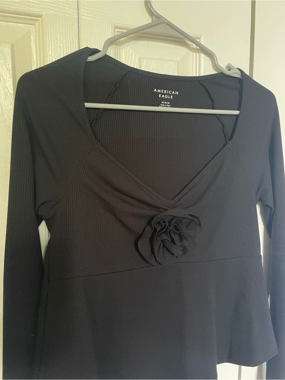 American Eagle Long Sleeve Rose Babydoll Shirt